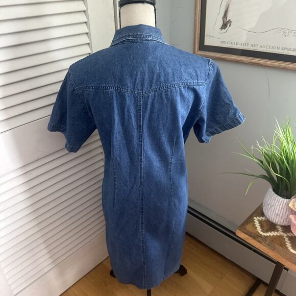 BLUE J Womens Shirt Dress Small Blue Denim Turquoise Snap Shift Retro 90s Boho - Picture 5 of 10